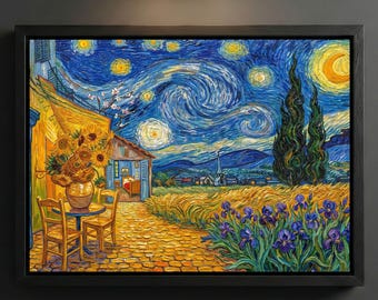 Vincent Van Gogh - Greatest Hits Print, Starry Night Sunflowers Masterpiece Wall Art Home Decor