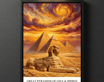 Pyramids Giza Sphinx Digital Download, Van Gogh Printable Wall Art, Egyptian Desert Landmark Decor