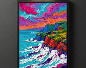 Coastal Cliff Digital Download, Van Gogh Printable Wall Art, Fauvist Ocean Waves Sunset Decor