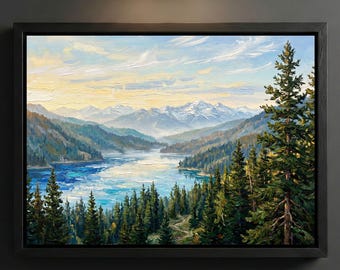 Pine Forest Mountain Canvas Print, Bierstadt Wall Art, Alpine Valley, Turquoise Lake Landscape Decor
