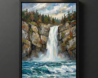 Wilderness Waterfall Canvas Print, Van Gogh Wall Art, Dimensional Foam Cascade Landscape Decor