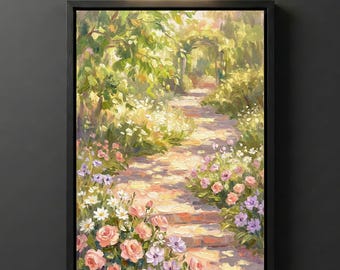 Garden Path Canvas Print, Renoir Wall Art, Dappled Light Cottage Garden Decor