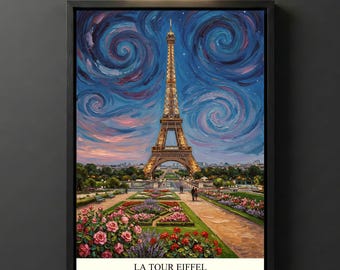 Eiffel Tower Paris Digital Download, Van Gogh Printable Wall Art, French Garden Landmark Decor