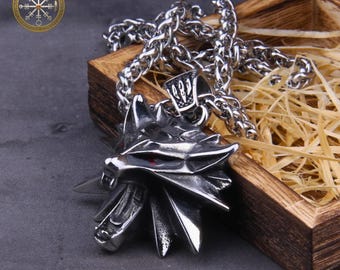 Collar con medallón de lobo de The Witcher, colgante de cabeza de lobo de acero inoxidable de Geralt, joyería para cosplay