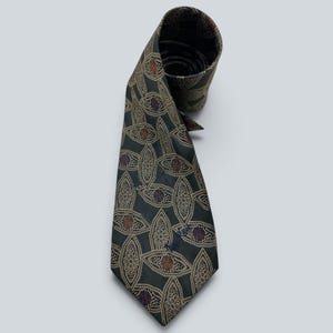 Vintage Nina Ricci Paris Silk Tie Charcoal Leaf Geometric Mens Luxury Designer Necktie