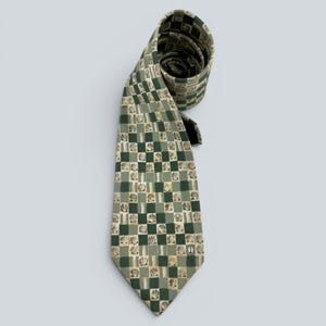 Vintage Dunhill Silk Tie Green Check Shell Pattern Luxury Necktie Designer Men Accessory Gift