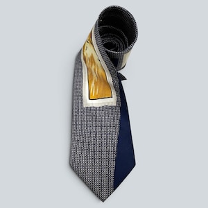 Vintage Nina Ricci Paris Windmill Landscape Silk Tie Navy Blue Woven Mens Necktie Art Gift