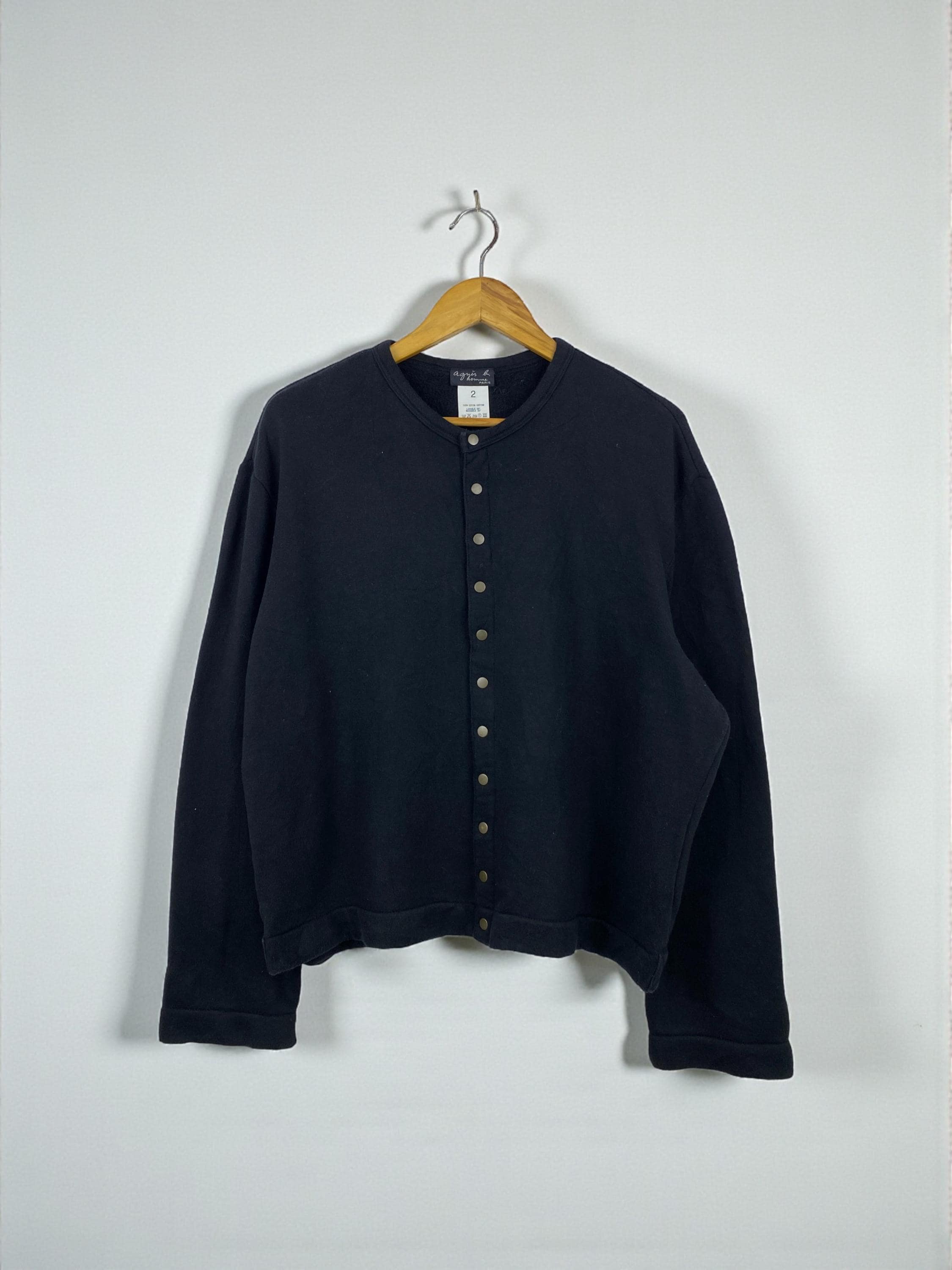Vintage Agnes B Homme Snap Button Cardigan Black Made in Japan