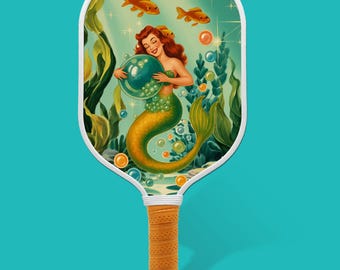 Pickleball Paddel - Vintage Meerjungfrau Wellen - Karbonfaser | USA Pickleball Approved | Ozean Kunst | Unterstützt die Coral Reef Allianz