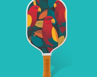 Pala de pickleball - Loros tropicales - Fibra de carbono / Aprobada en EE. UU. / Diseño de aves vibrantes / Apoya a World Parrot Trust