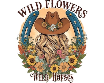 Wildflower Horse Graphic Tee, Vintage Cowgirl Relaxed Fit T-Shirt