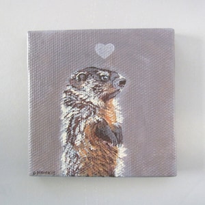 La marmota te ama, una pintura acrílica original sobre un mini lienzo