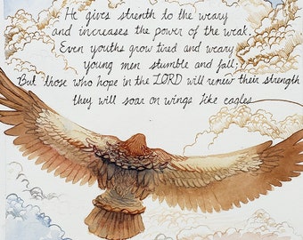 Soar on Wings like Eagles -  Isaiah 40:22-31, an original painting of biblical scripture by Poofydove