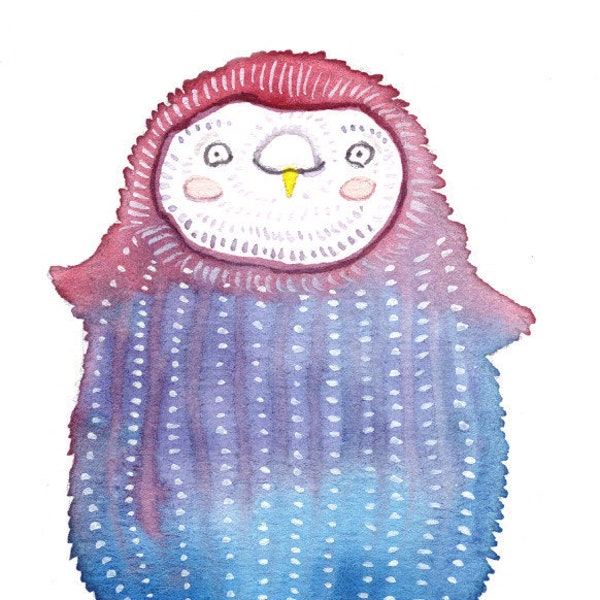 Cute Jellyfish Owl Painting, Childrens Art, Digital Print, Silly Art for Nursery, Owl Gift, Print, Poofydove Original Watercolor Art