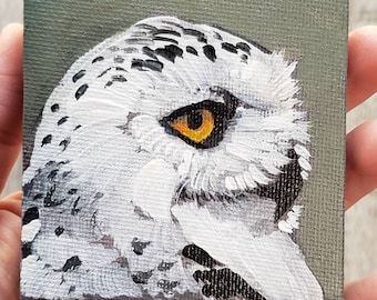 Snowy Owl Painting - Original Miniature Painting - Woodland Decor