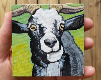 Nigerian Dwarf Goat, original miniature painting on canvas