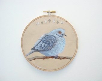 Diamond Dove Hoop Art - Dove Art - Dove Painting - Original Acrylic Painting of a Diamond Dove on a 6" Embroidery Hoop