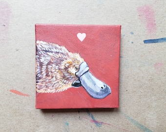 Platypus loves you, an original acrylic painting on a mini canvas Great Platypus Gift