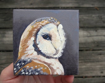 Barn Owl Portrait- Original Miniature Painting - Woodland Wall Decor