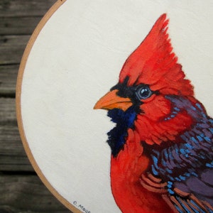 Cardinal Bird Painting Embroidery Hoop Art Woodland Nursery Decor Original Acrylic painting on a 6 Embroidery Hoop Made to Order image 2