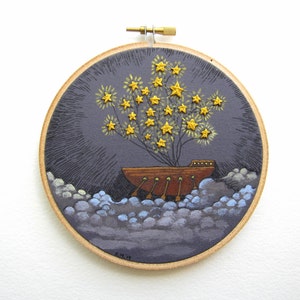 Star Dreaming Embroidery Hoop Art Wall Art Original Acrylic Painting and Embroidery on a 6 Embroidery Hoop image 2