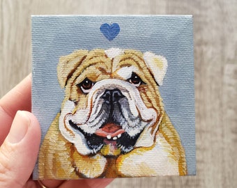 Bulldog Loves You, an original acrylic painting on a mini canvas