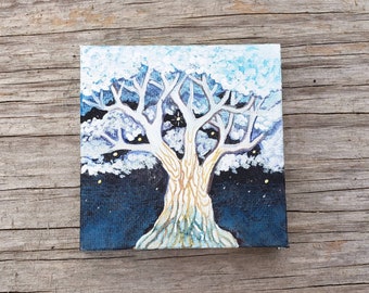 The white tree of Numenor. A miniature painting on canvas