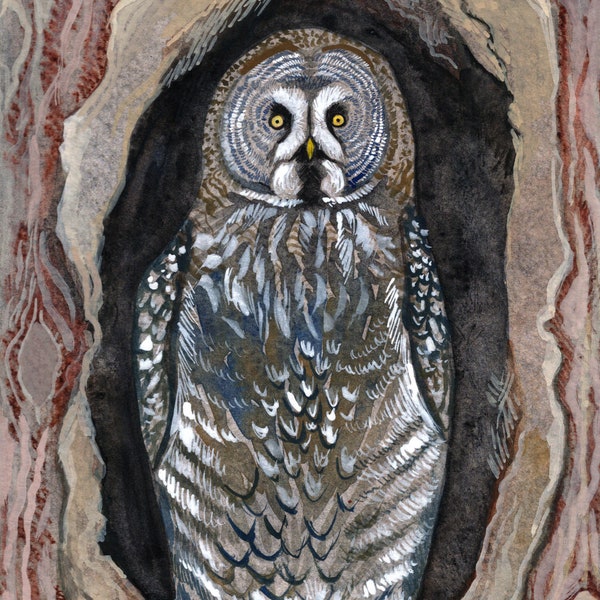 Great Grey Owl Digital Download, Owl Eyes, Owl Gift, Forest Tribal, Feathers, Bird Painting, Bird Decor, Bird Art, Owl Art, Nocturnal