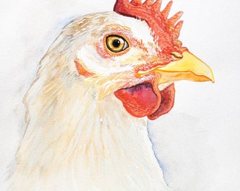 Pittura ad acquerello di pollo - Arredamento per fattorie - arte della cucina di campagna
