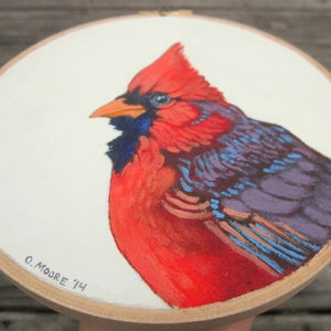 Cardinal Bird Painting Embroidery Hoop Art Woodland Nursery Decor Original Acrylic painting on a 6 Embroidery Hoop Made to Order image 3