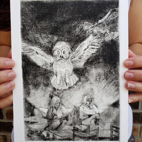 Drypoint Etching with Mezzotint, "Sometimes Reason Produces Monsters" Inspired by Goya's Los Caprichos Printmaking Series, Hand Pulled Print