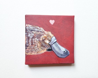 Platypus loves you - Original Miniature Painting - Woodland Wall Decor