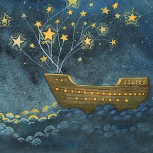 Sailing on Starlight Art Print - Inspirational Artwork of Clouds in the Sky Starcatcher Painting - Noah&#39;s Ark Creative Christian Artwork