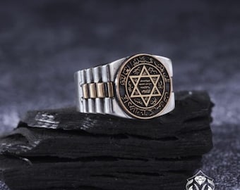 King Solomon Seal Ring for Men: 925 Silver Protection Talisman Ring, Star of David Signet Ring, Kabbalah Amulet Ring