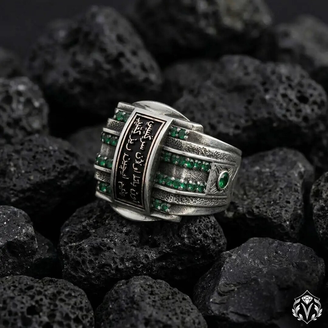 925 Sterling Silver Islamic Ring: Arabic Love Quote Ring, Emerald Stone ...