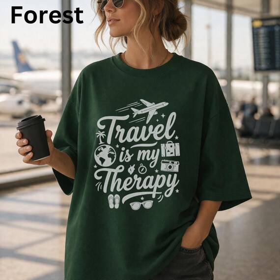 Oversized Airport Outfit Shirt for Women, Travel Is My Therapy Tee, Vacation Outfit, Travel Lover Gift, Wanderlust Oversized T Shirt