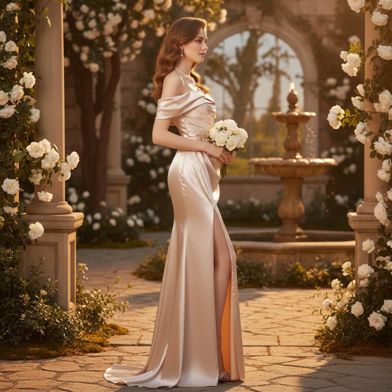 Vestidos de dama de honor de chiffon con mangas cap y abertura Rojo