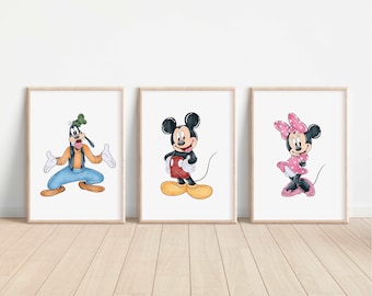 Musse Pigg och vänner-tryck, Mimmi Långben Kalle-dekor, Disney-väggkonst för barnrum