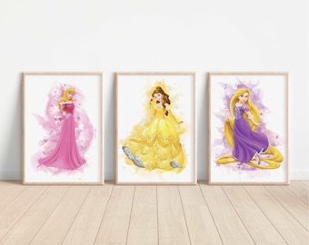 Disney Prinzessinnen Aquarell Drucke, Neugeborene Kinder Baby Geschenke, Ariel Elsa Belle Kinderzimmer Wandkunst