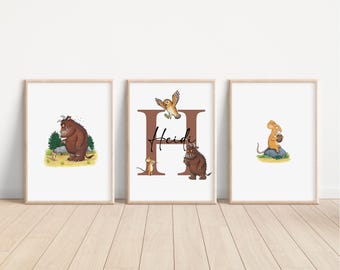 3er Set Grüffelo Name Print, personalisierte Kinder Baby Maus Kinderzimmer Wandkunst, Märchenbuch Dekor