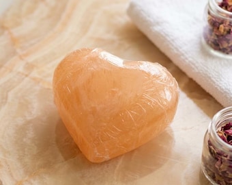 Heart Shaped Hand-Carved Himalayan Salt Massage Stone – Pink Crystal Therapy for Spa Wellness