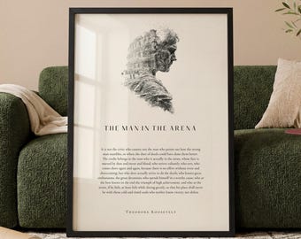 Man in the Arena Quote Print, Theodore Roosevelt Quote, Framed Quote Print