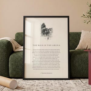 Zitatdruck „Der Mann in der Arena“, Theodore Roosevelt, Kolosseumskizze (Archivpapier)