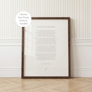 Könnte beinhalten: Ein gerahmter Kunstdruck mit dem Text "YOUR CUSTOM POEM" oben, gefolgt vom vollständigen Text des Gedichts "If" von Rudyard Kipling, mit "AUTHOR HERE" unten und einem kleinen floralen Symbol zentriert unter dem Text.