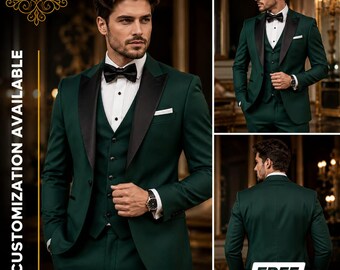FREE SHIPPING | Emerald Green 3 Piece Suit for Men | Wedding Groom Suit | Groomsmen Suit | Custom Tailored Suit | Slim Fit Formal Wear