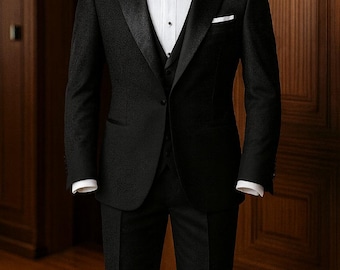 Custom Made Black 3 Piece Men Tuxedo | Slim Fit Wedding Suit | Custom Tailored Groom Outfit | Handmade Formal Wear