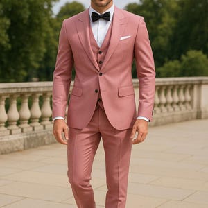 メンズ ピンク 3ピーススーツ – スリムフィット 結婚式・フォーマル