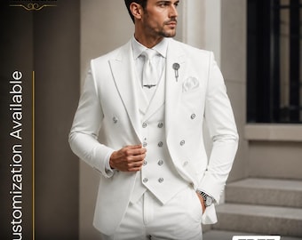 LIVRAISON GRATUITE | Smoking blanc pour hommes | Costume de mariage 3 pièces | Costume gilet croisé | Smoking du marié