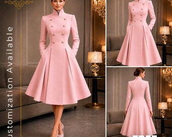 KOSTENFREIER VERSAND | Blush Rosa Mantel Kleid Frauen | Fit and Flare Formelle Partykleid | Vintage Prinzessin Kleid | Hochzeitsgast Outfit