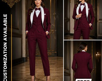FREE SHIPPING | Women's Burgundy 3 Piece Suit | Burgundy Blazer Set | Women's Formal Suit | Bridesmaid Suit | Custom Tailored Outfit | Prom